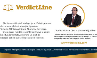Adrian Nicolau, CEO al platformei juridice VerdictLine.com, prezintă soluții inovatoare pentru documentarea infracțiunilor precum Tâlhăria, Tâlhăria calificată, și Abuzul de încredere cu ajutorul inteligenței artificiale. VerdictLine.com oferă avocaților și practicienilor acces rapid la referințe legislative și jurisprudențiale, facilitând analiza detaliată a spețelor penale din România.